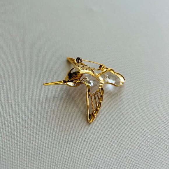 Vintage Gold Crystal Hummingbird Brooch Pin - Picture 6 of 6